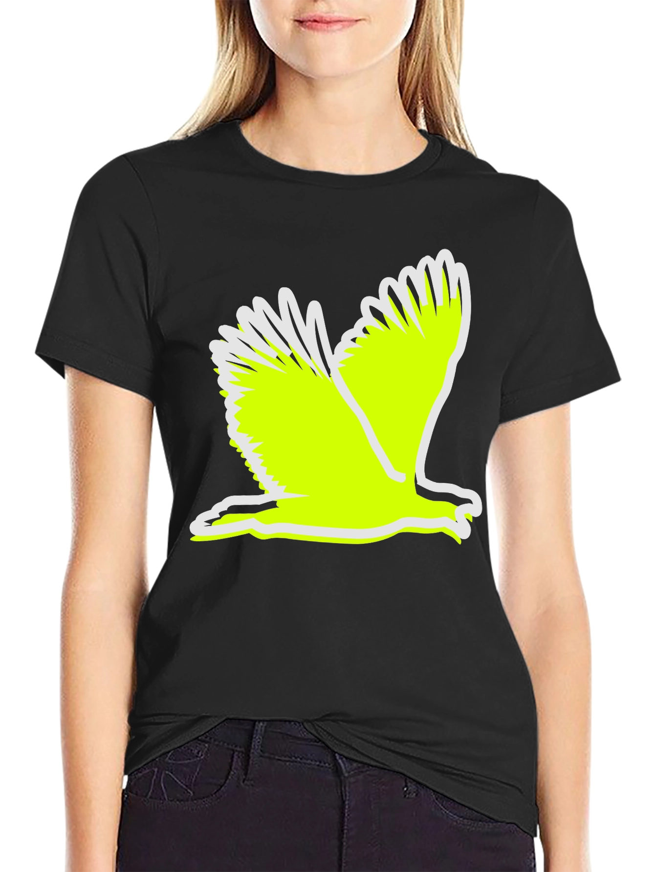 Black T-Shirt with Flying Bird Graphic