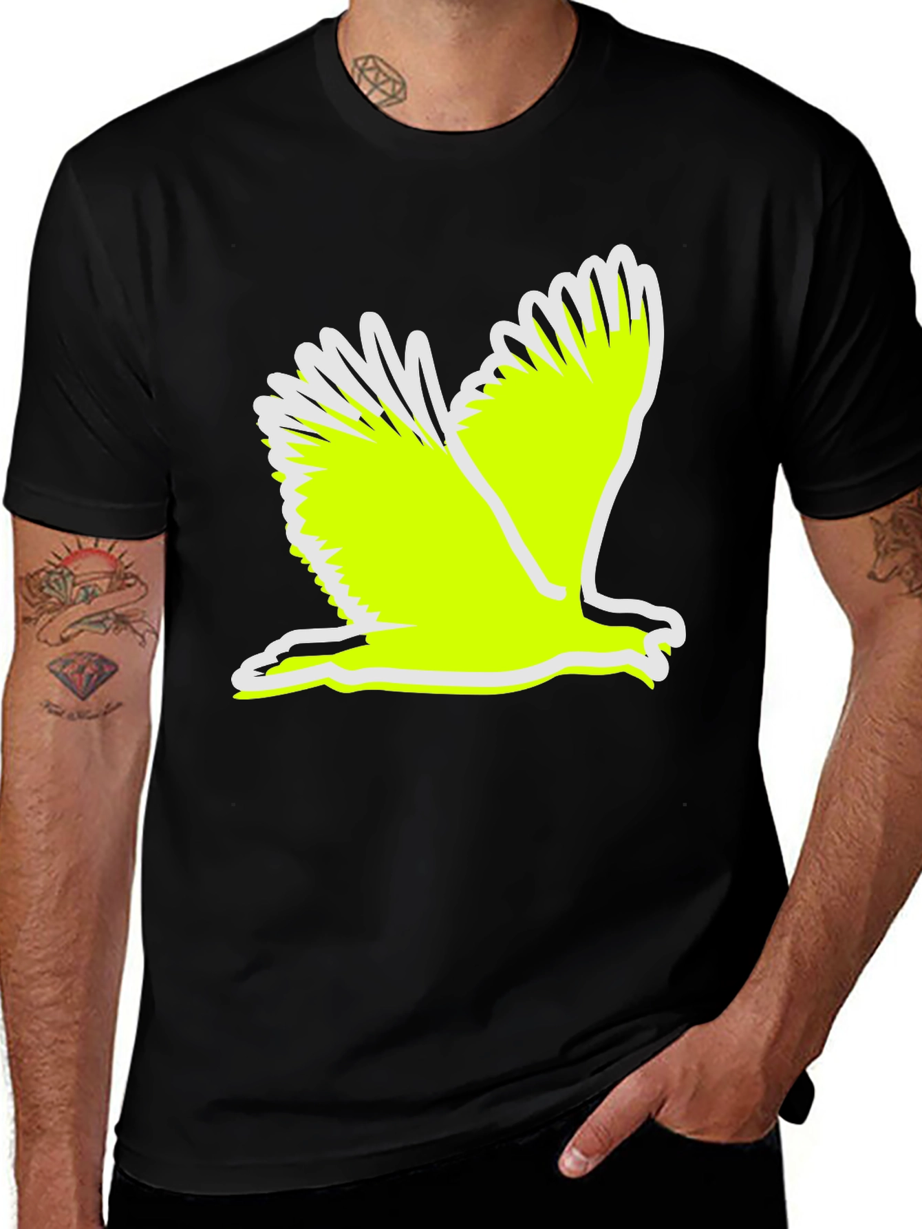 Black T-Shirt with Flying Bird Graphic