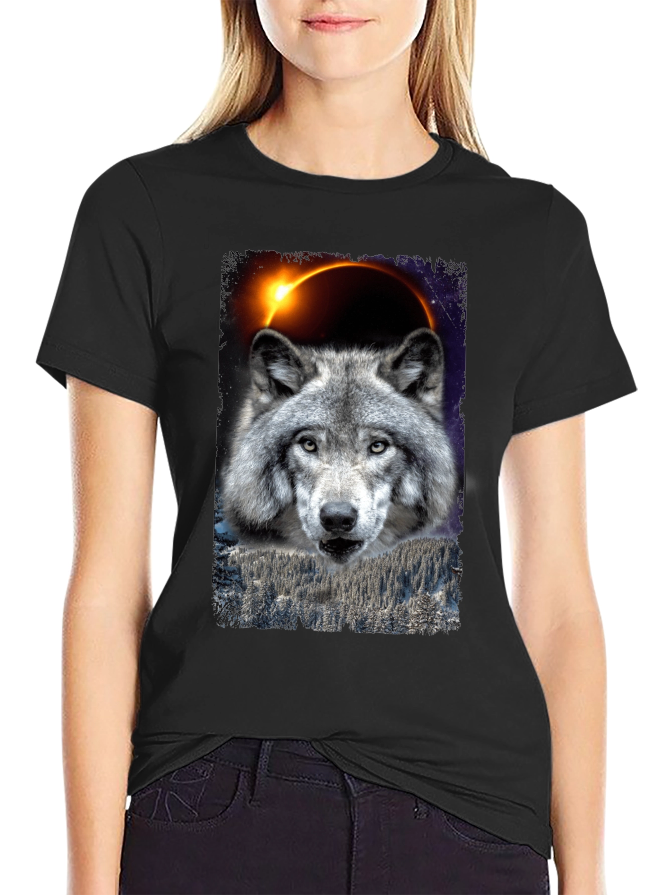 Wolf Eclipse Graphic Tee - Black T-Shirt