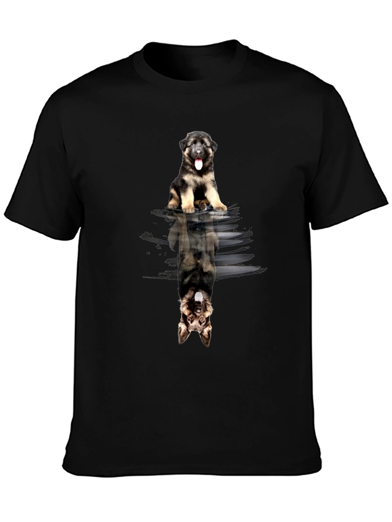 German Shepherd Puppy Reflection Black T-Shirt