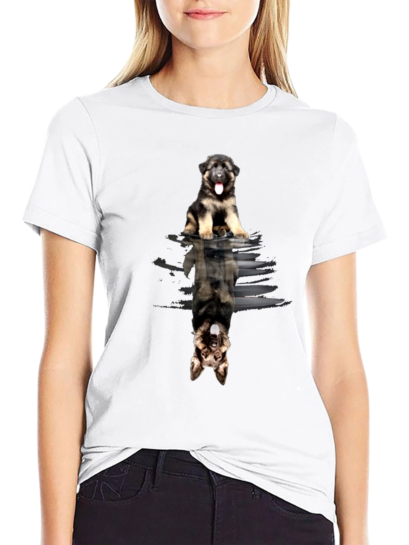 German Shepherd Puppy Reflection Black T-Shirt