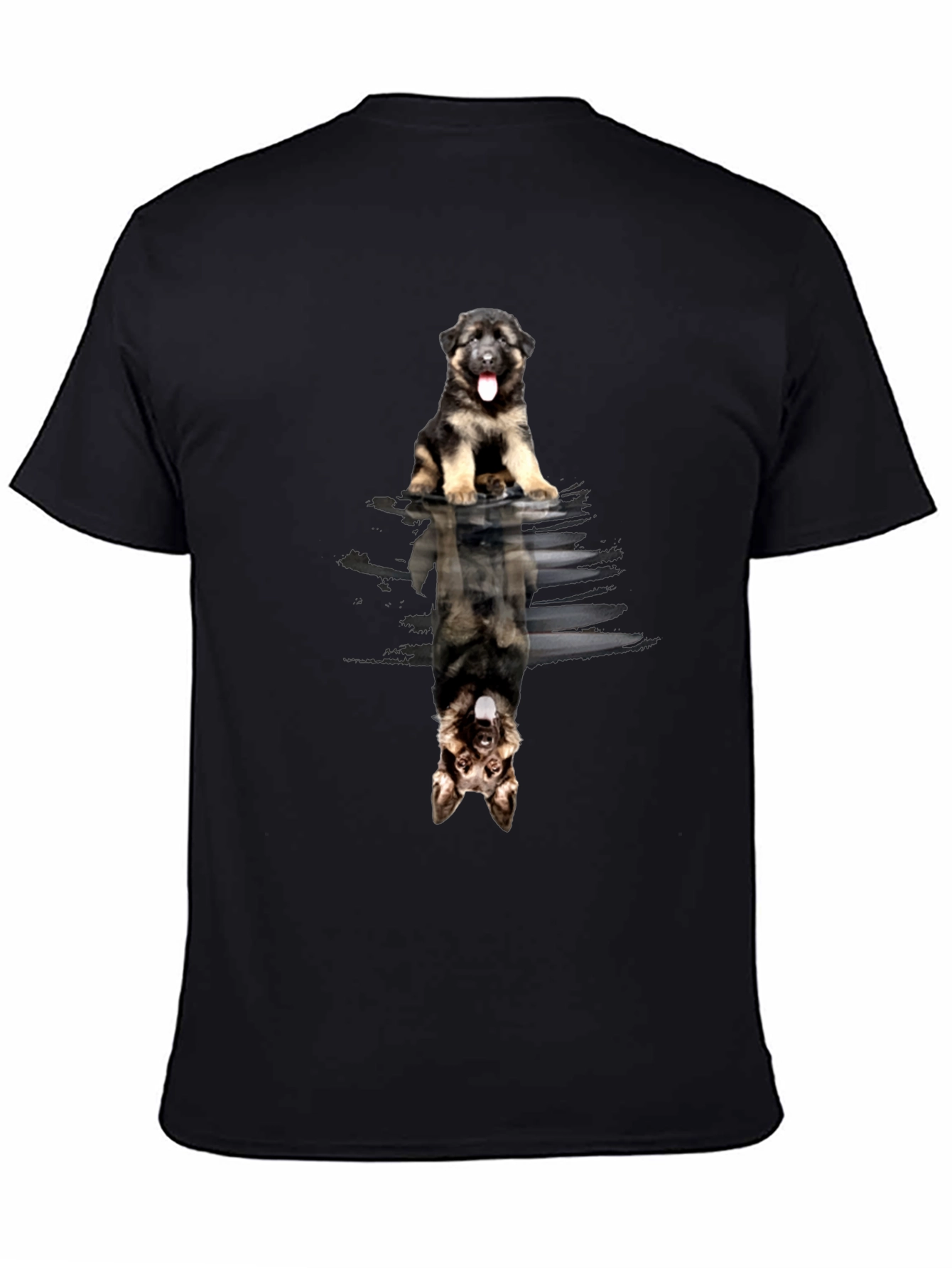 German Shepherd Puppy Reflection Black T-Shirt