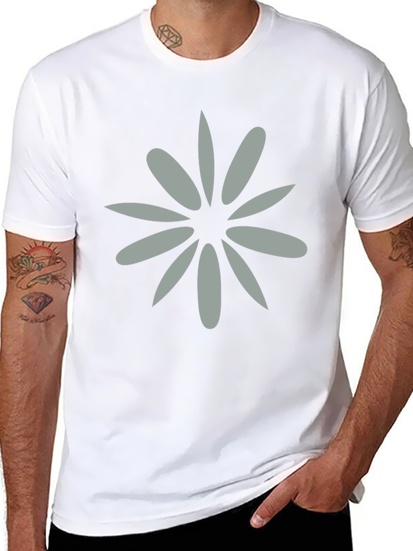 Black Tee with Grey Flower Graphic