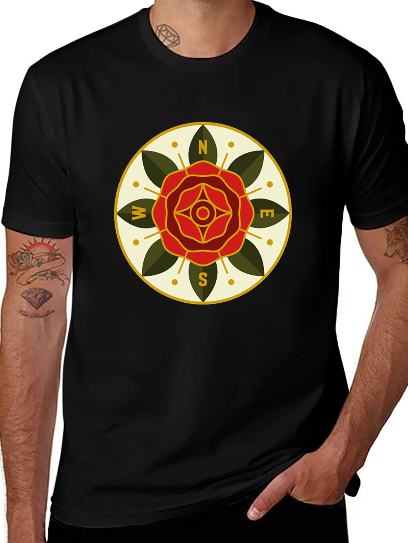 Rose Compass Graphic Tee - Stylish Direction