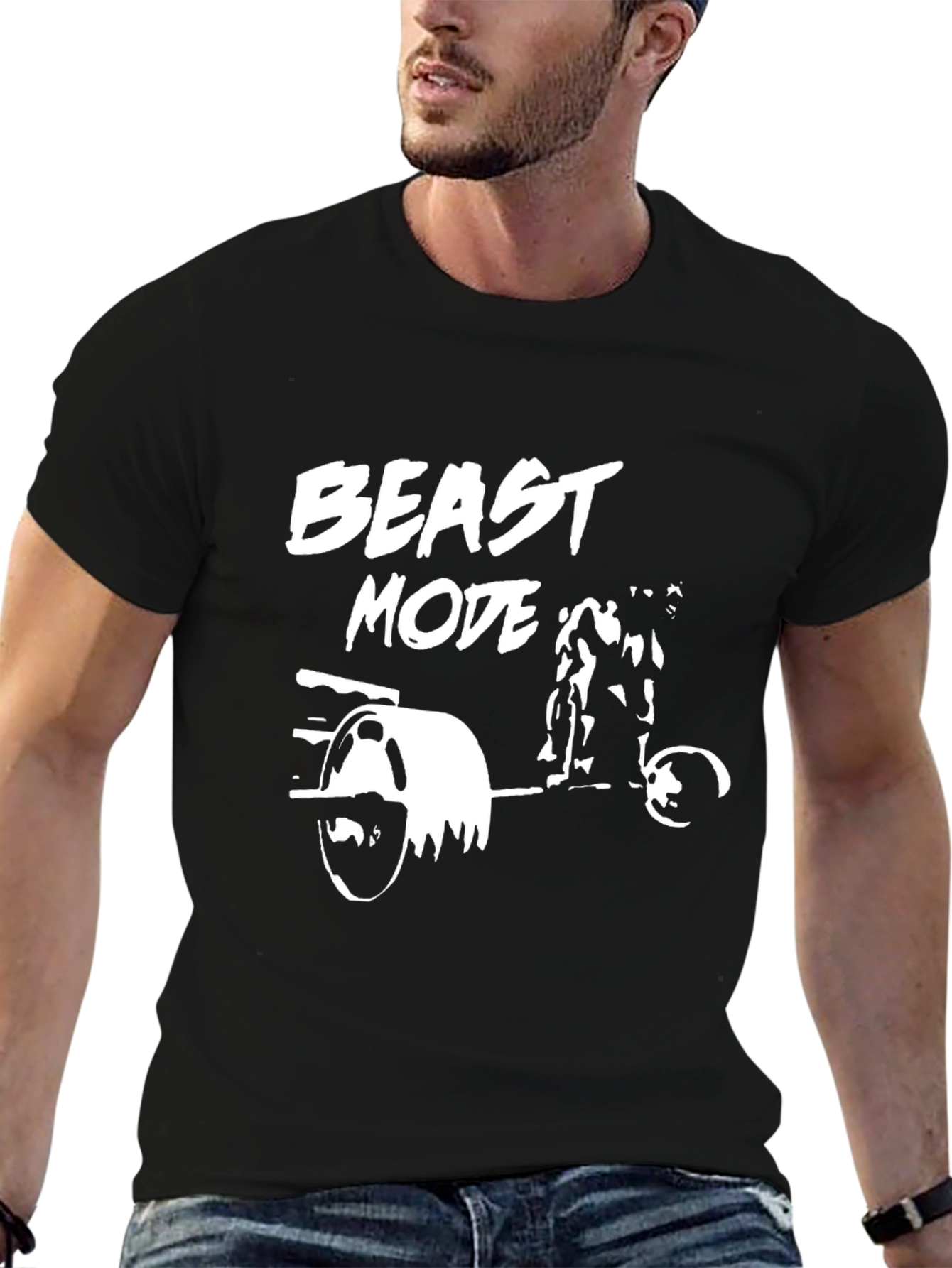 Beast Mode Weightlifting Graphic Tee - Black Cotton