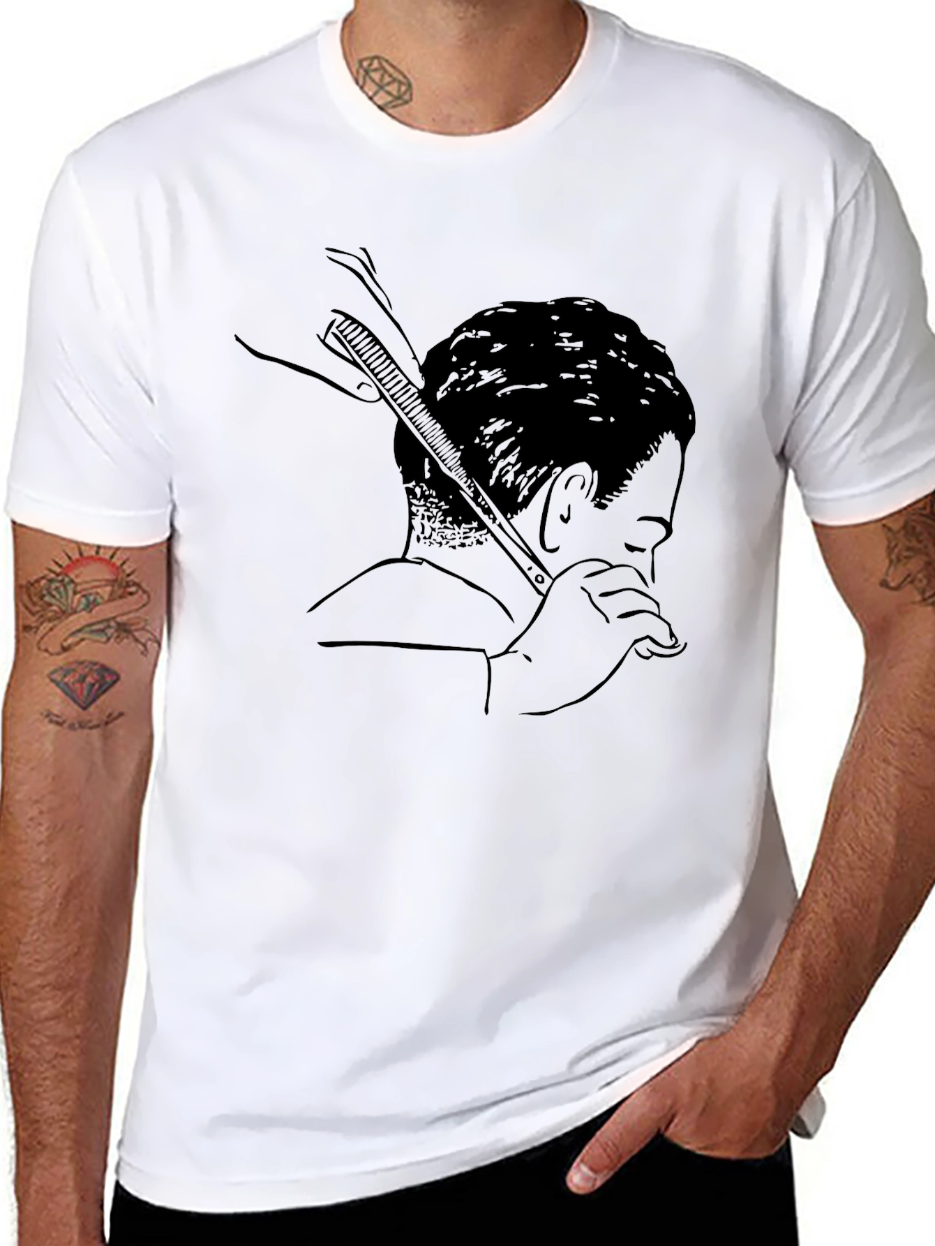 Barber Sketch Graphic T-Shirt - Mens