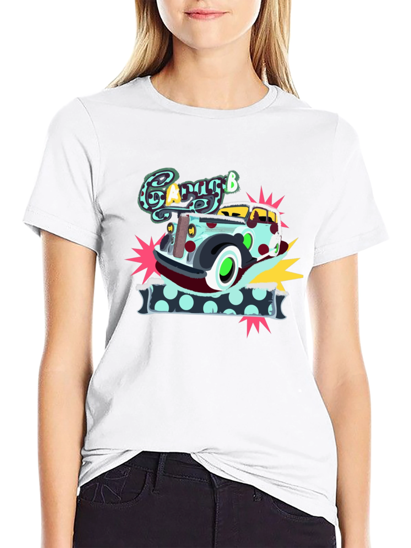 Cartoon Garage Car Graphic T-Shirt