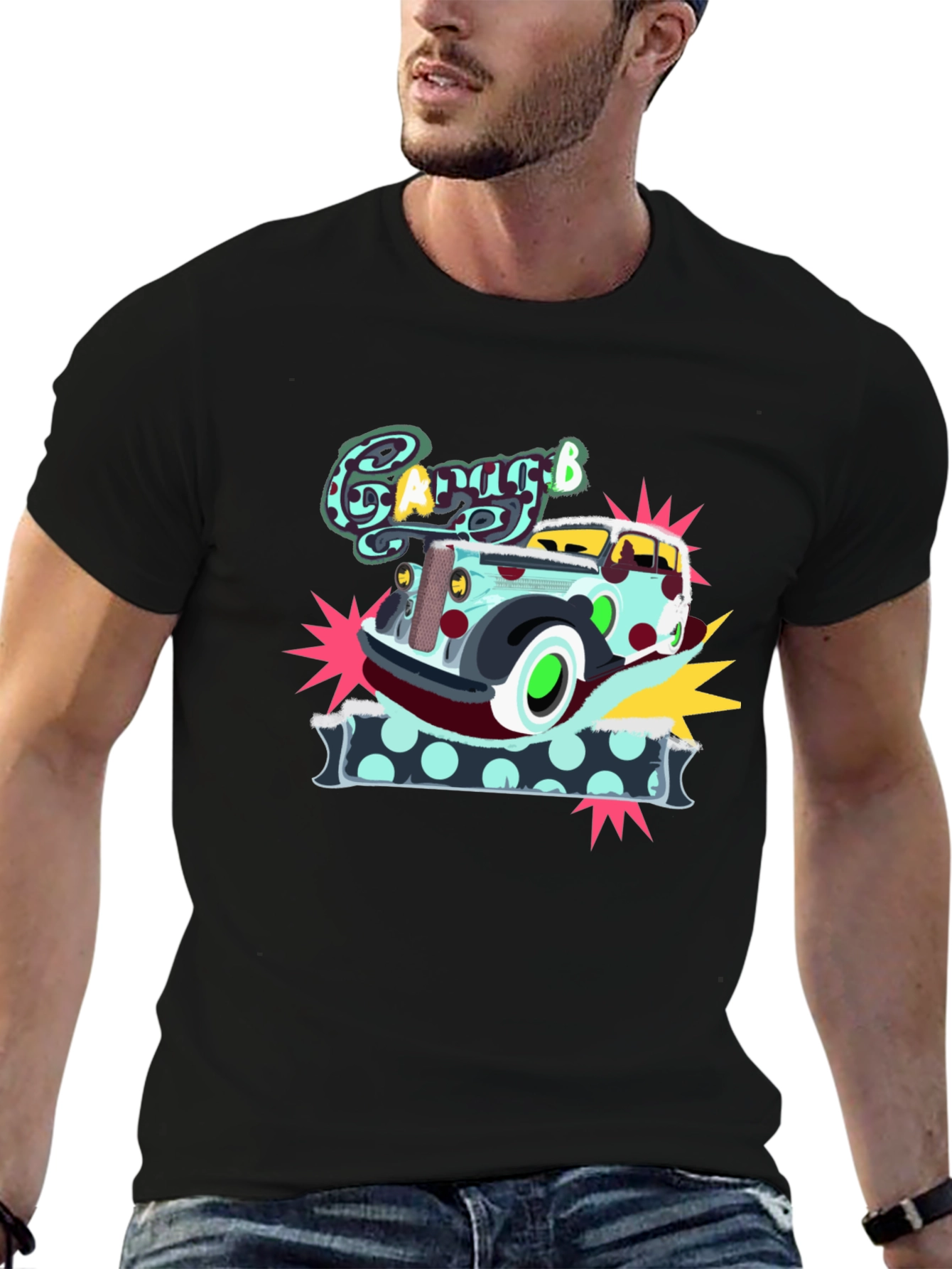 Cartoon Garage Car Graphic T-Shirt