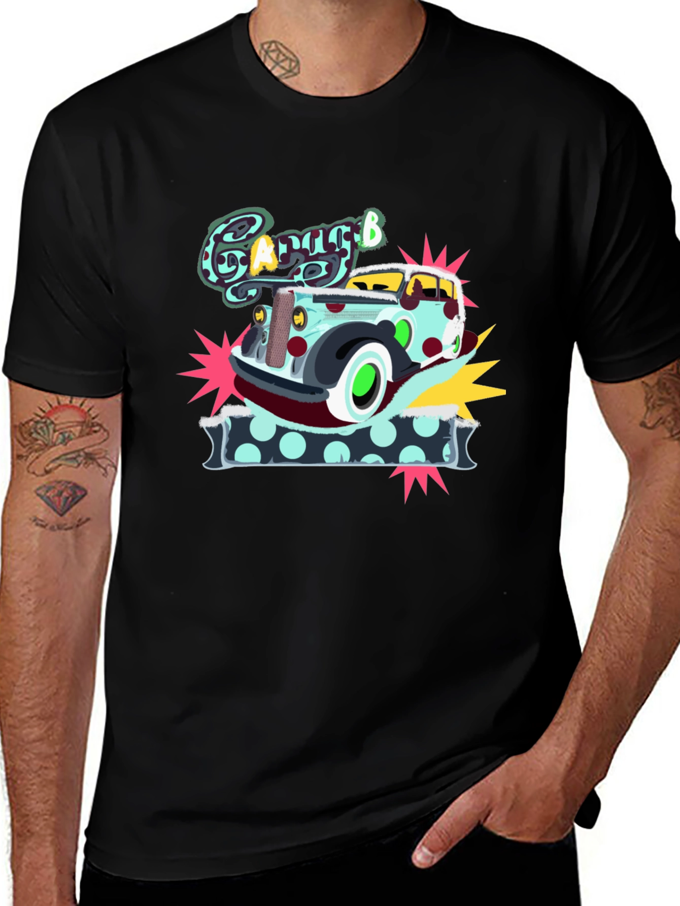 Cartoon Garage Car Graphic T-Shirt