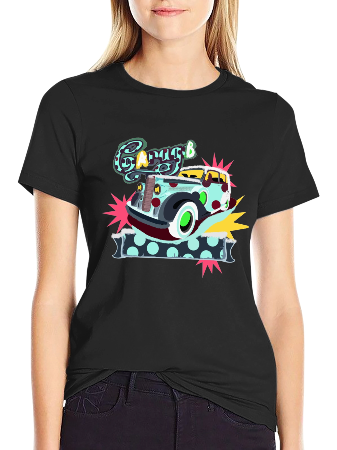Cartoon Garage Car Graphic T-Shirt