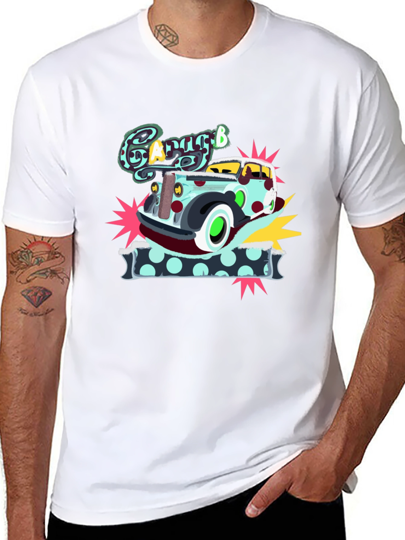 Cartoon Garage Car Graphic T-Shirt