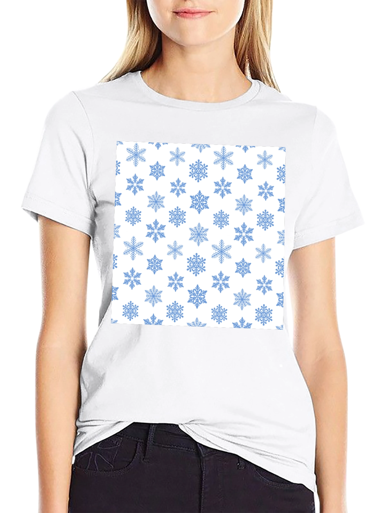 Snowflake Pattern Tee - Winter Holiday Style