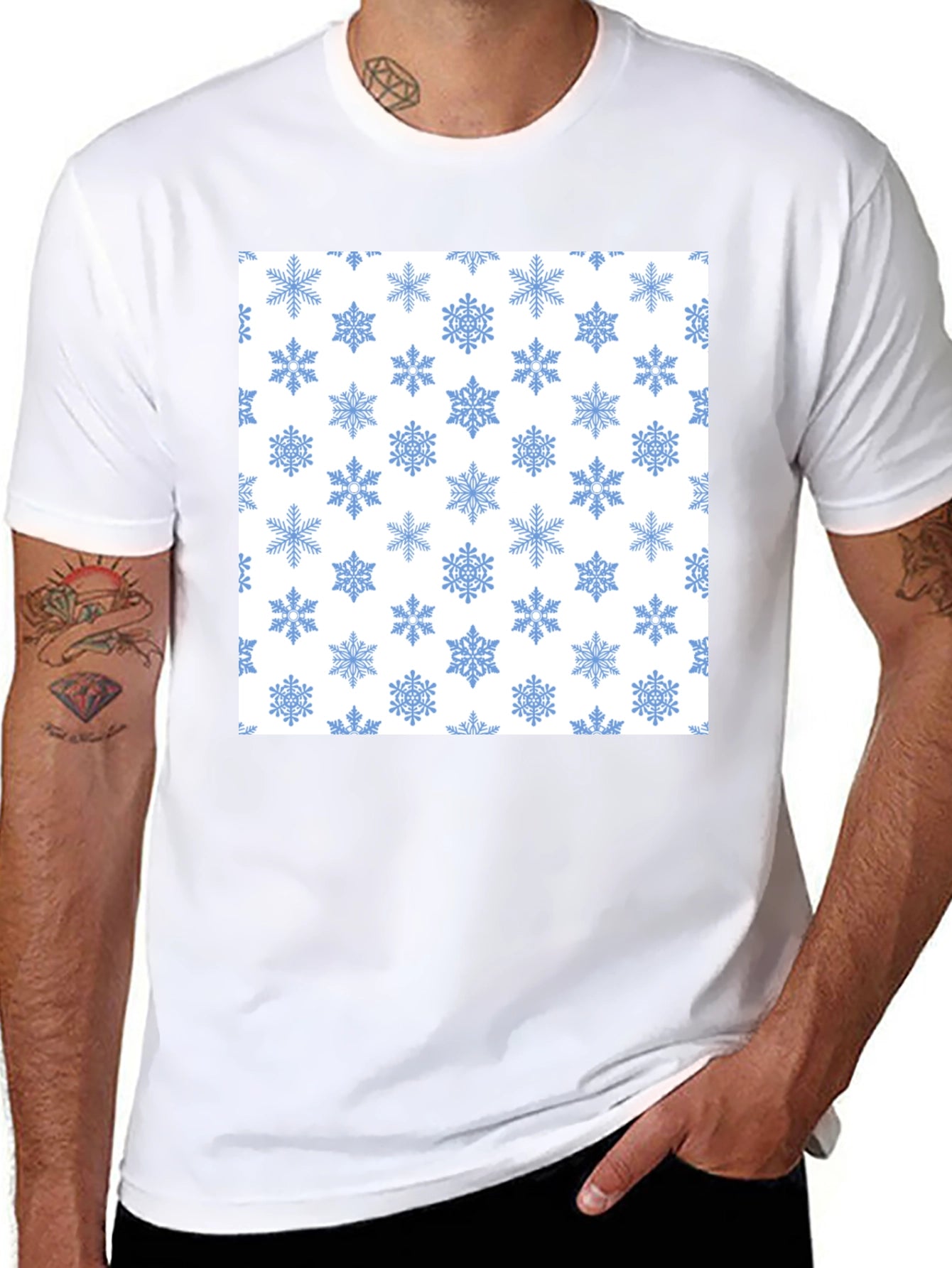 Snowflake Pattern Tee - Winter Holiday Style