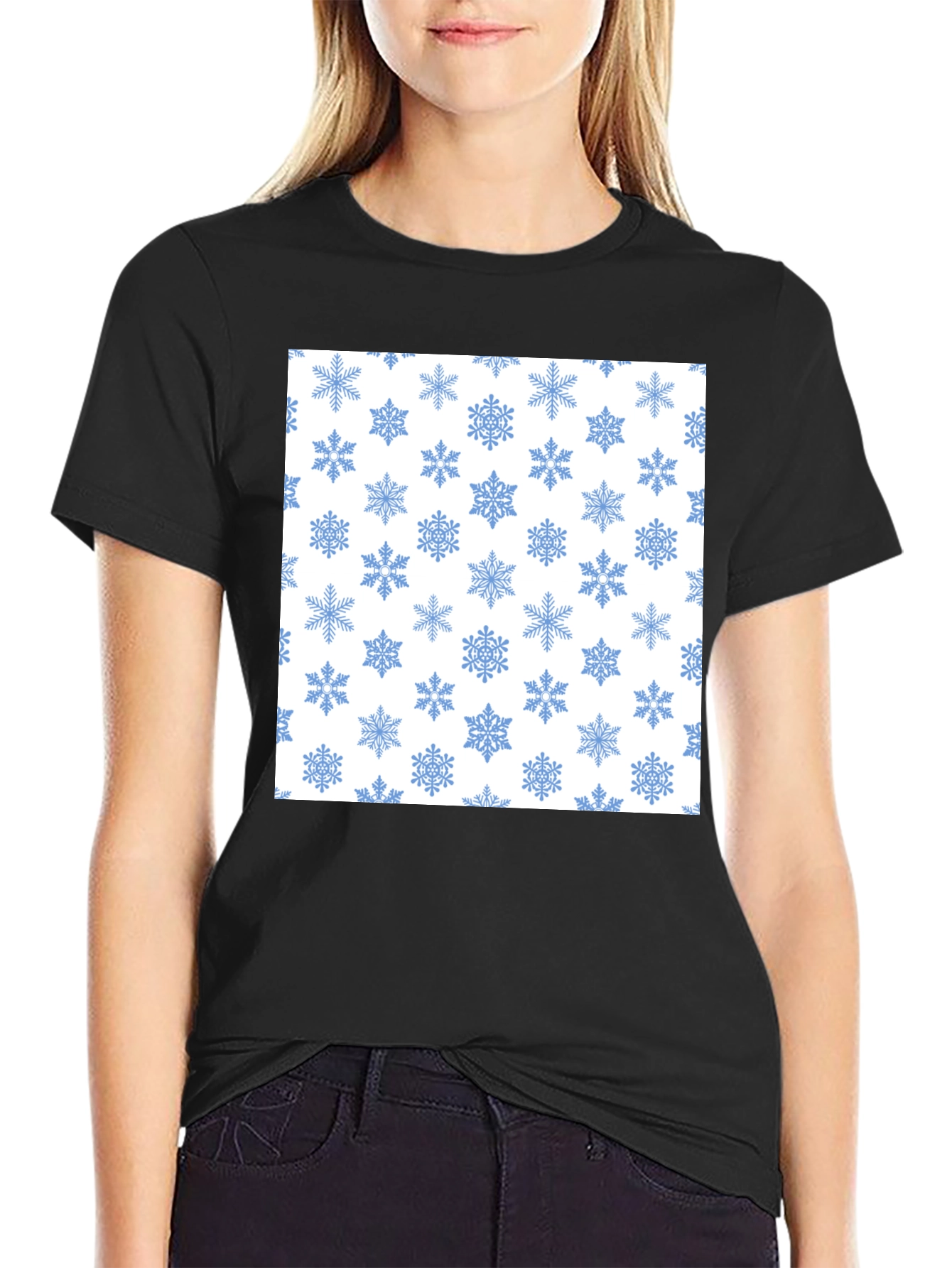 Snowflake Pattern Tee - Winter Holiday Style