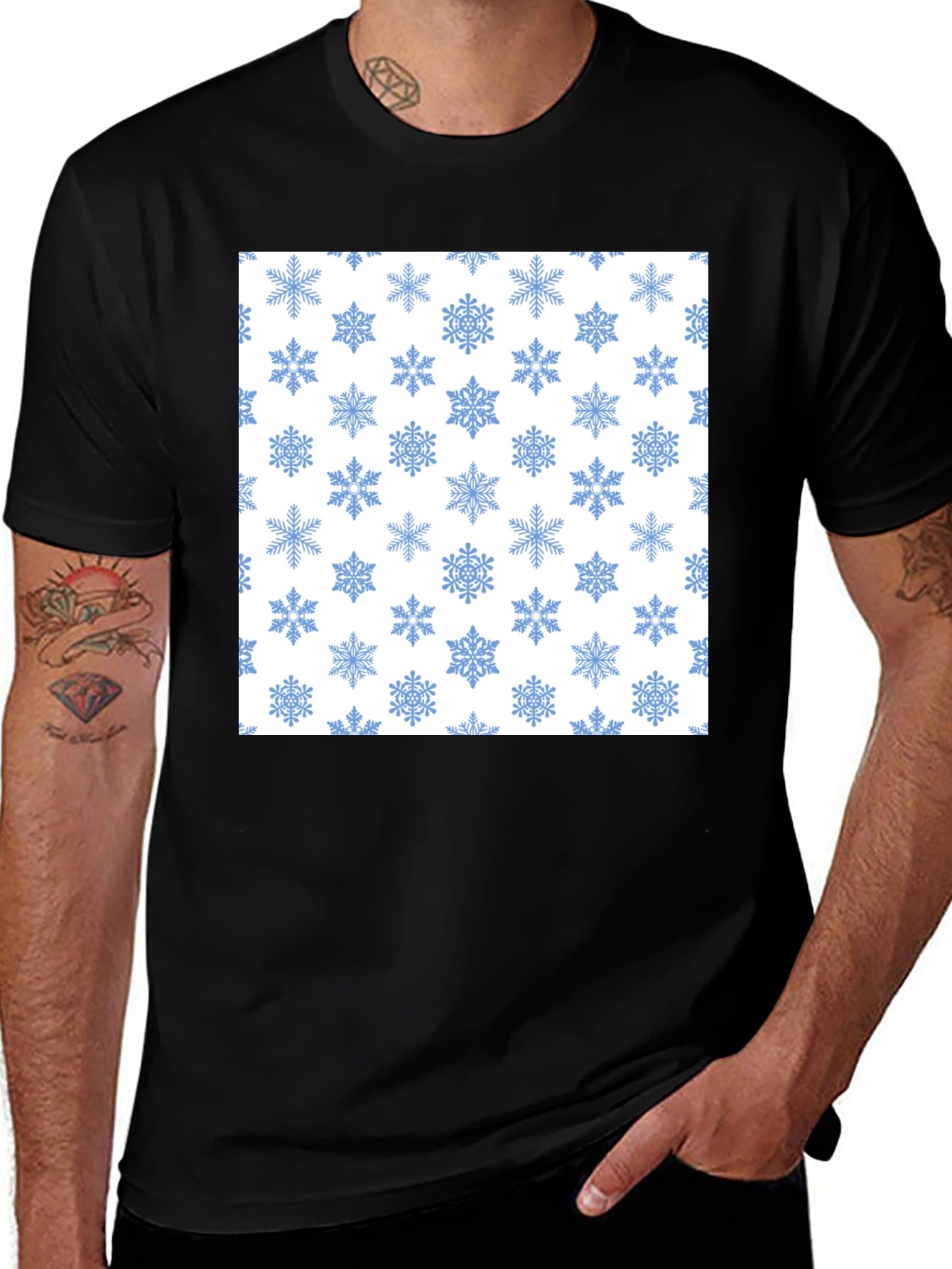 Snowflake Pattern Tee - Winter Holiday Style