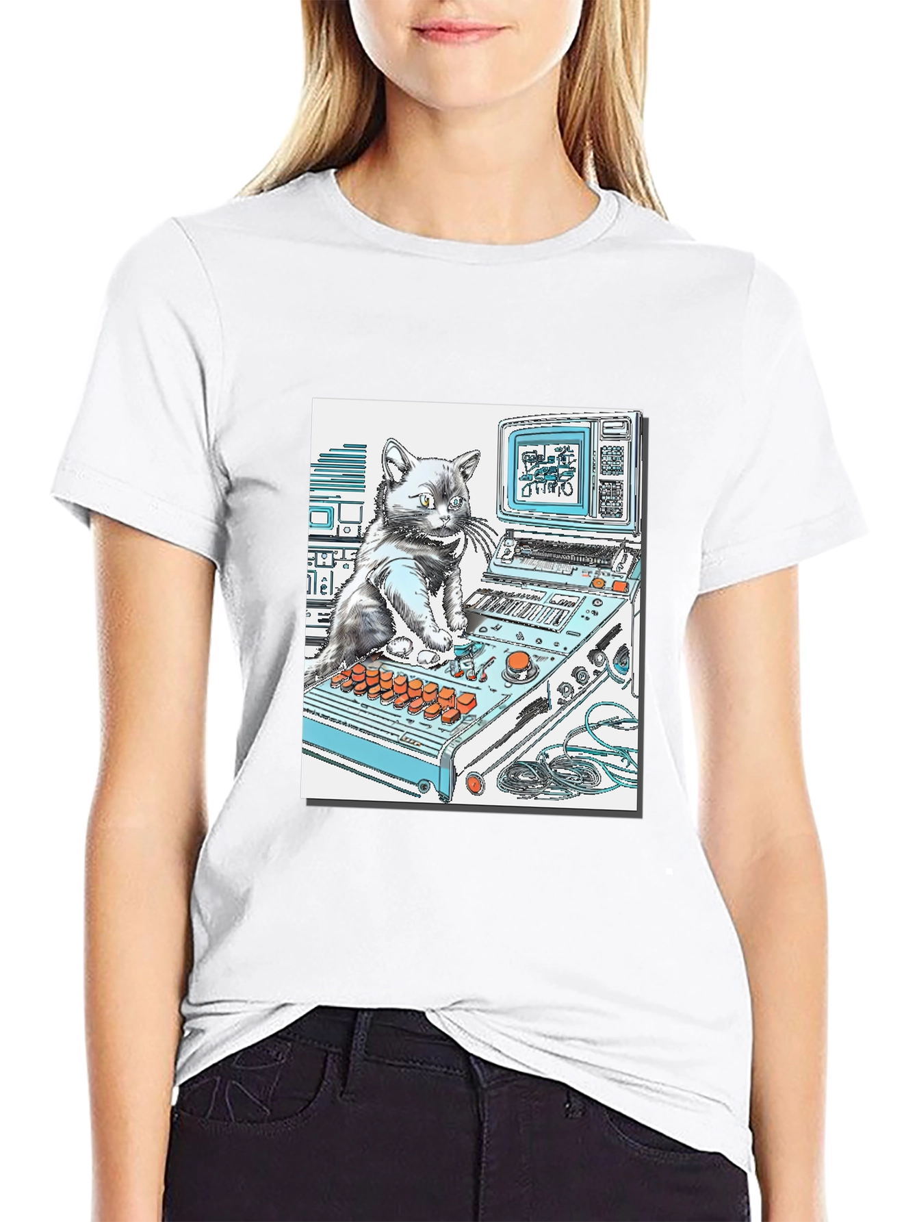 DJ Cat Graphic T-Shirt - Cool Black Tee