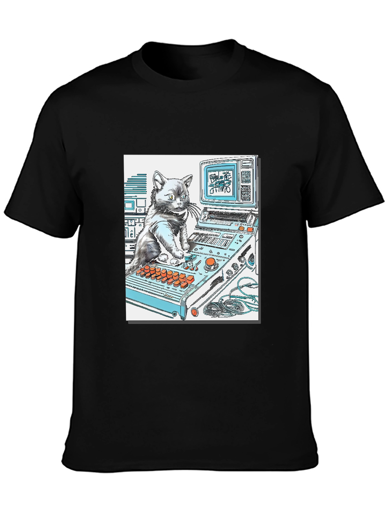 DJ Cat Graphic T-Shirt - Cool Black Tee
