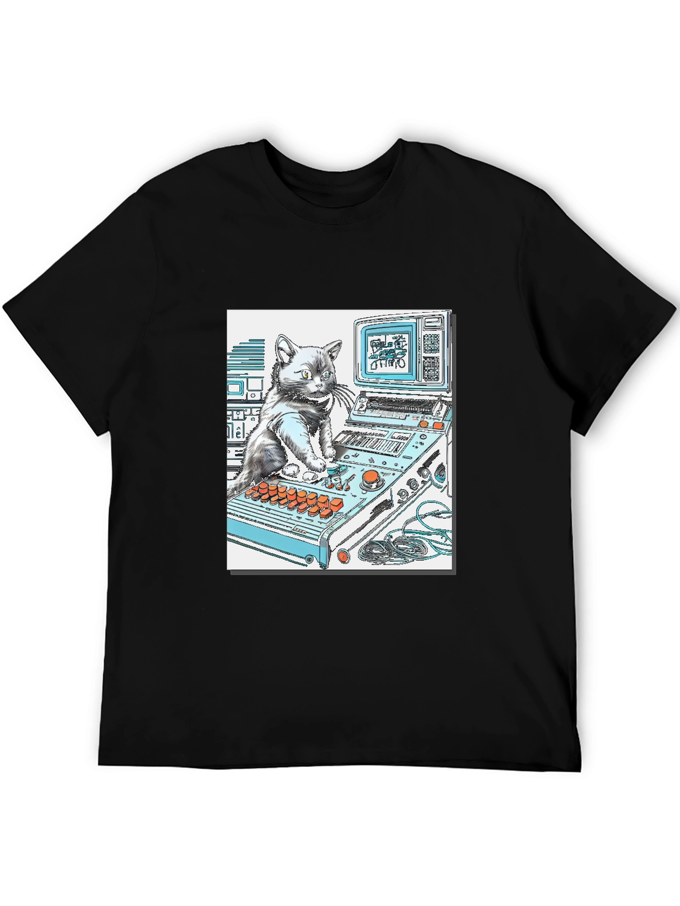 DJ Cat Graphic T-Shirt - Cool Black Tee