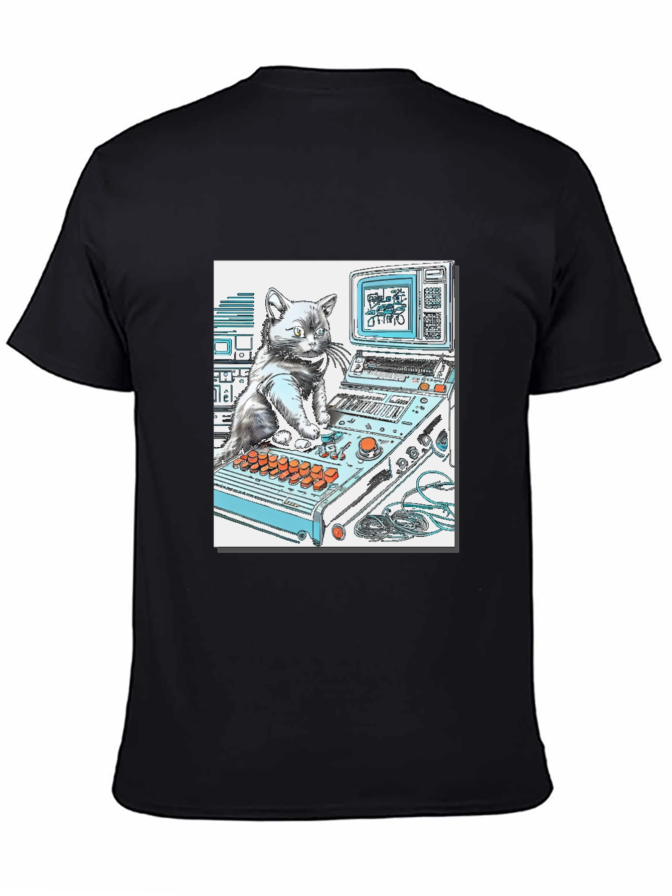 DJ Cat Graphic T-Shirt - Cool Black Tee