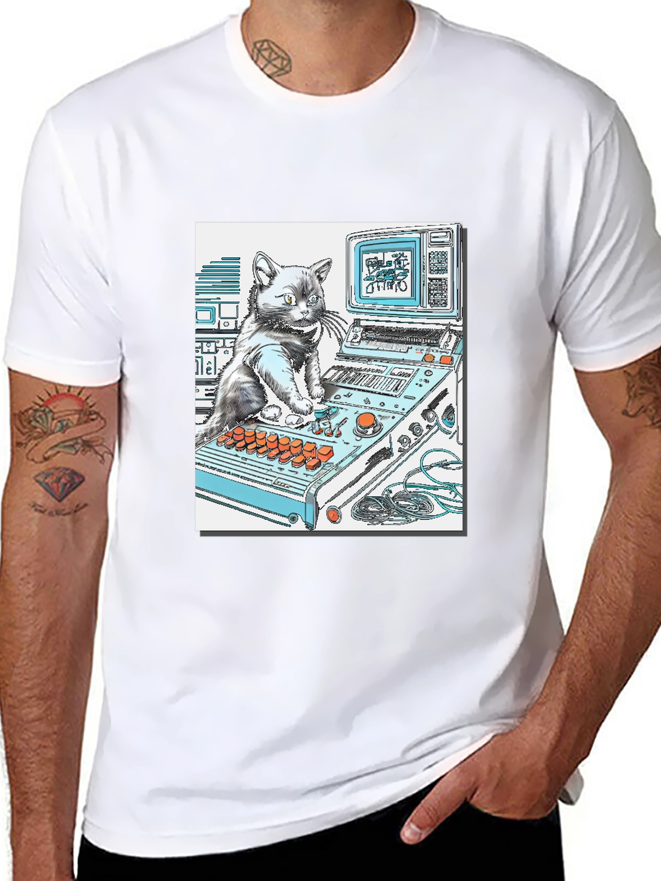 DJ Cat Graphic T-Shirt - Cool Black Tee