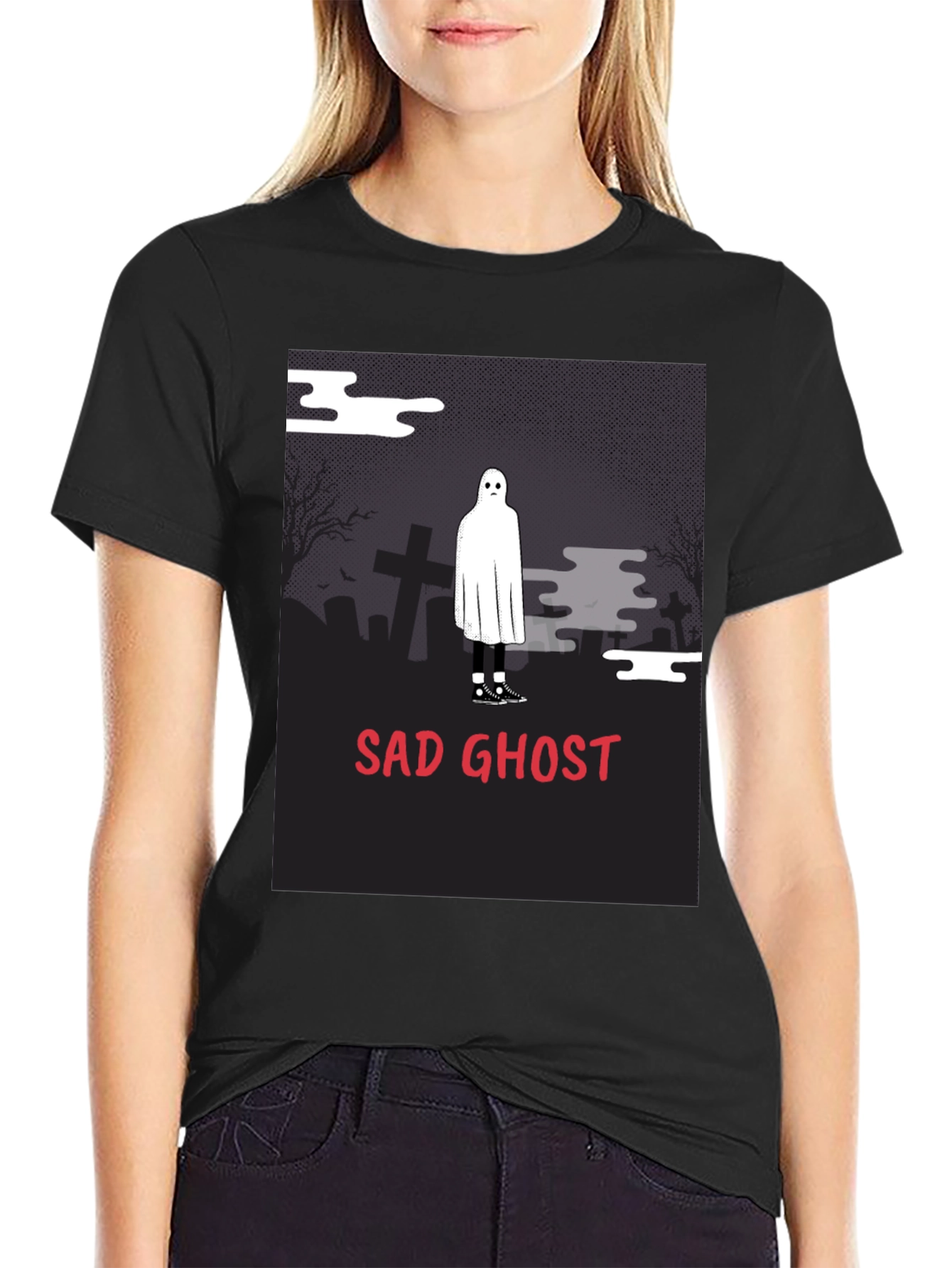 Sad Ghost Graphic Tee - Unisex Black T-Shirt