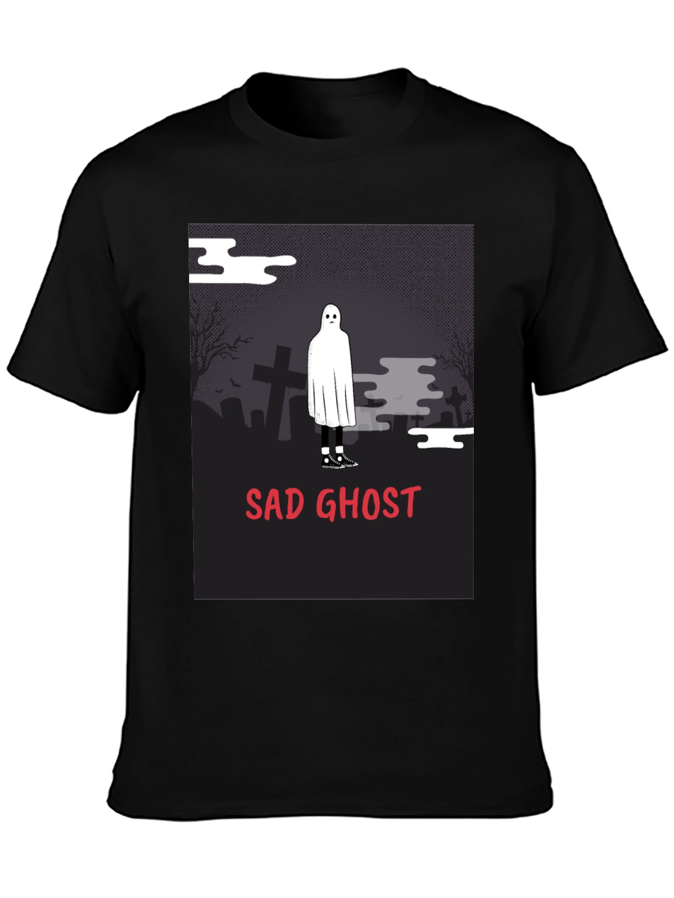 Sad Ghost Graphic Tee - Unisex Black T-Shirt