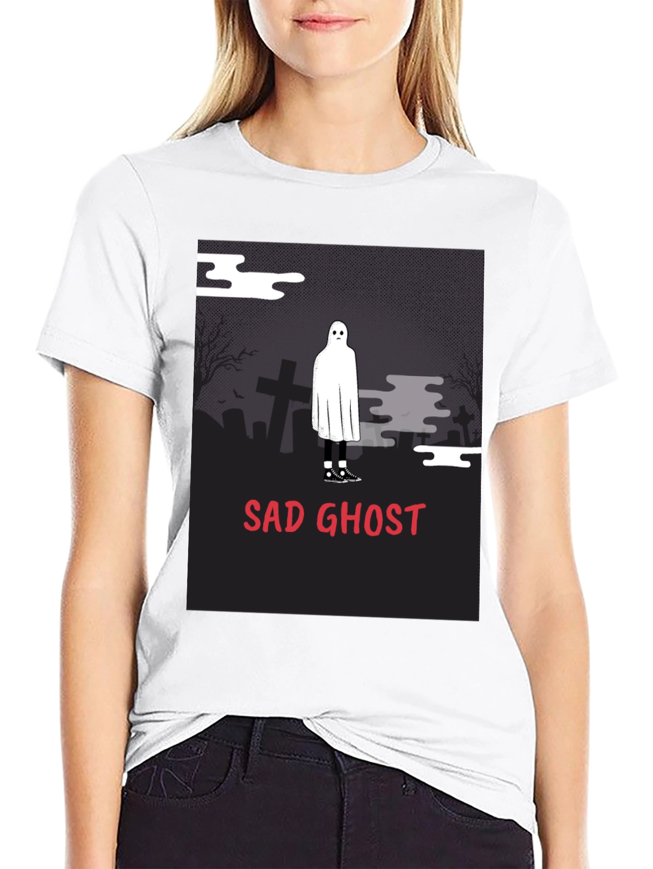 Sad Ghost Graphic Tee - Unisex Black T-Shirt