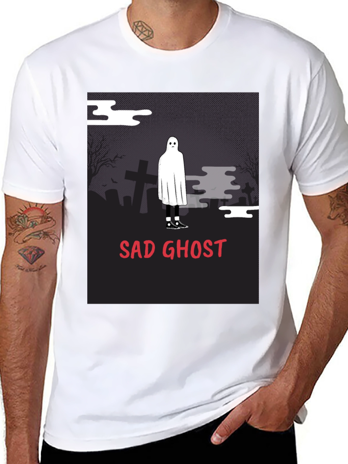 Sad Ghost Graphic Tee - Unisex Black T-Shirt