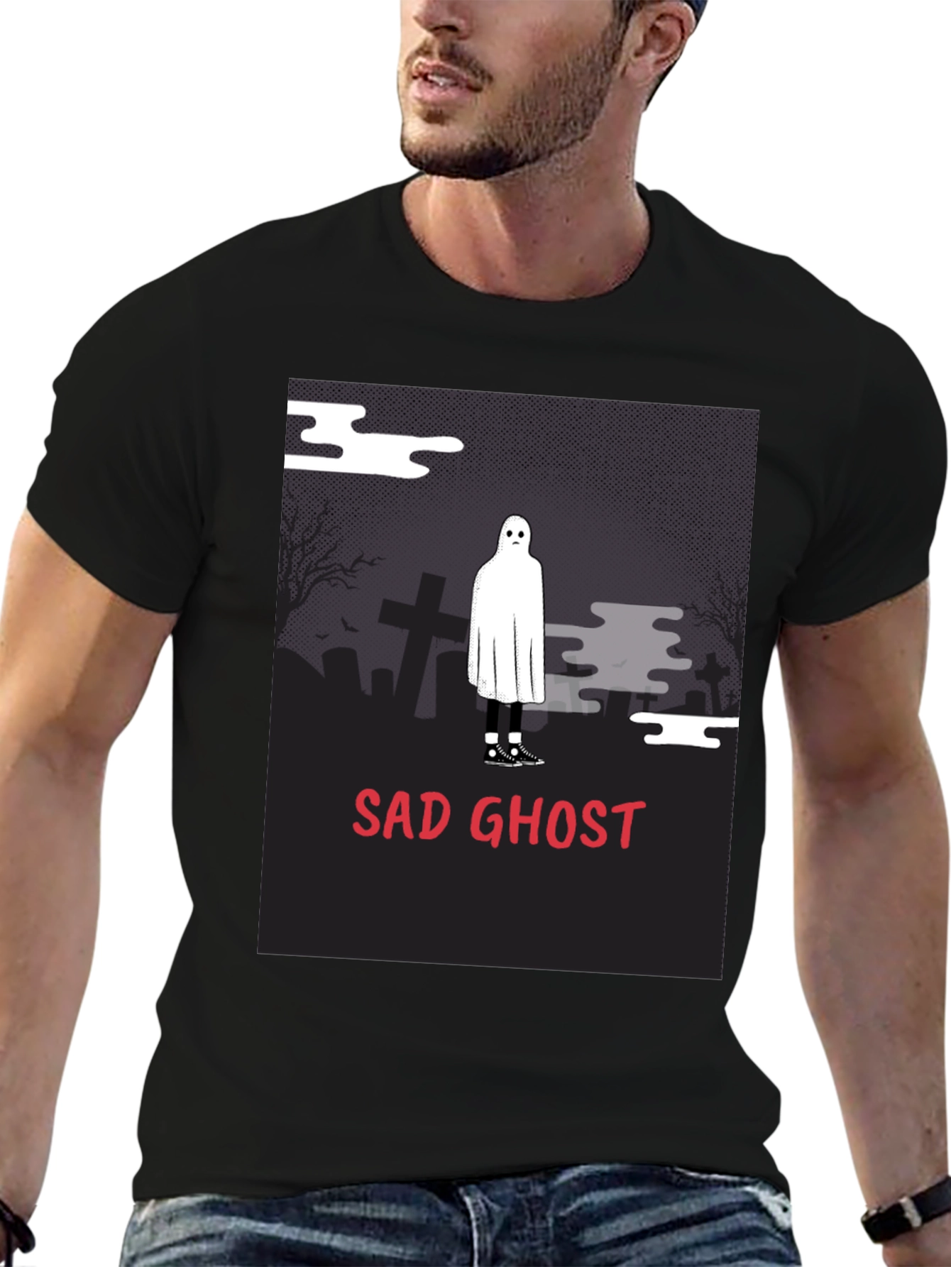 Sad Ghost Graphic Tee - Unisex Black T-Shirt