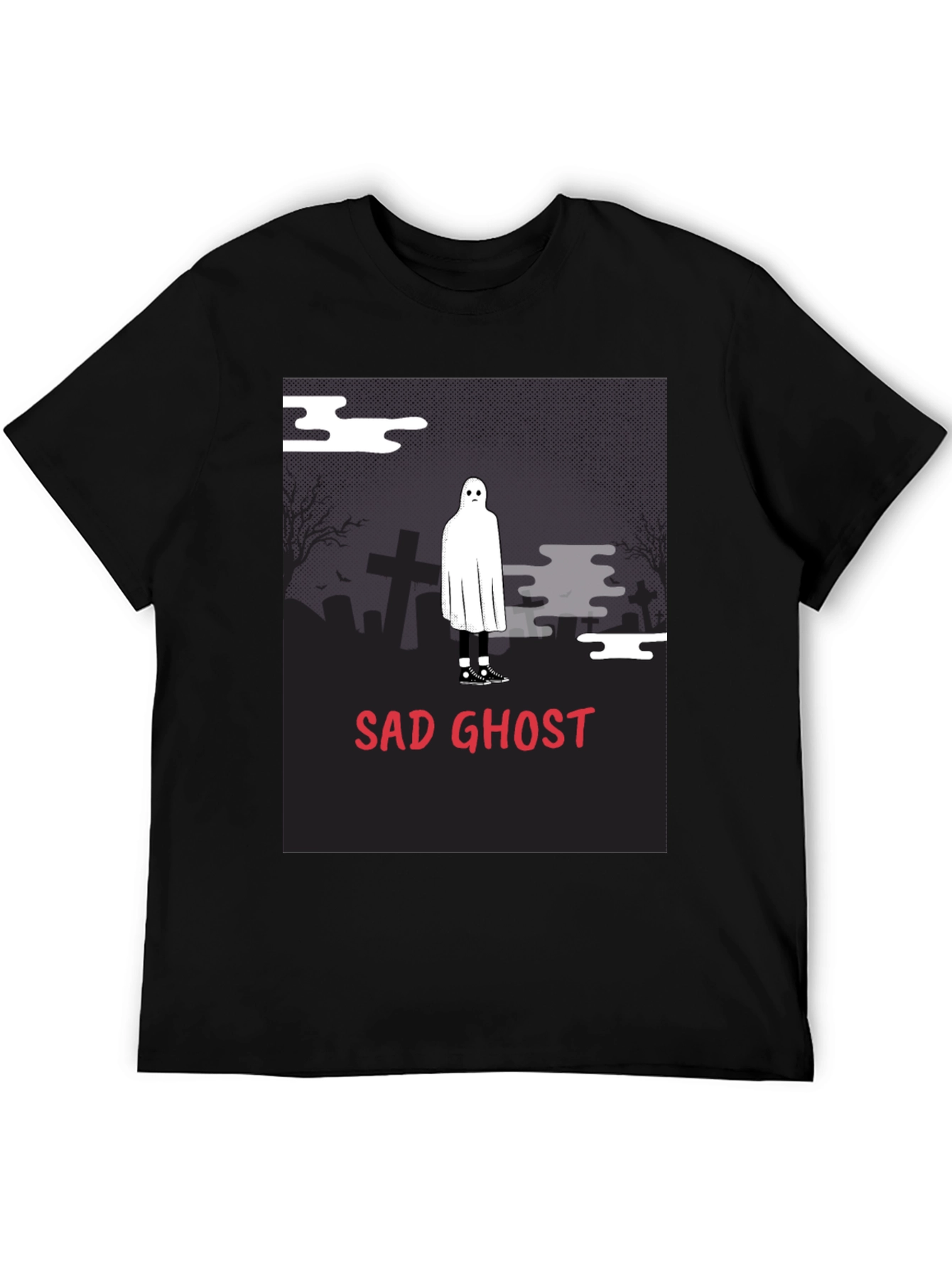 Sad Ghost Graphic Tee - Unisex Black T-Shirt