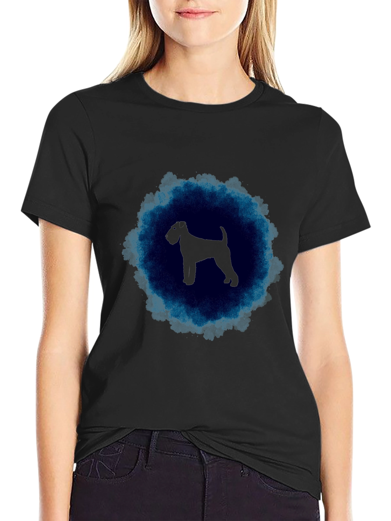 Dog Silhouette T-Shirt - Black Crew Neck Tee