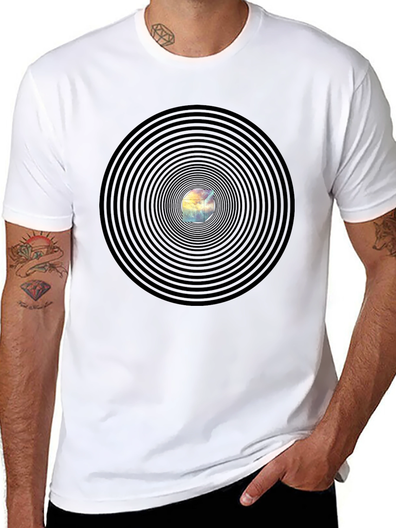 Hypnotic Cube Black T-Shirt - Modern Graphic Tee