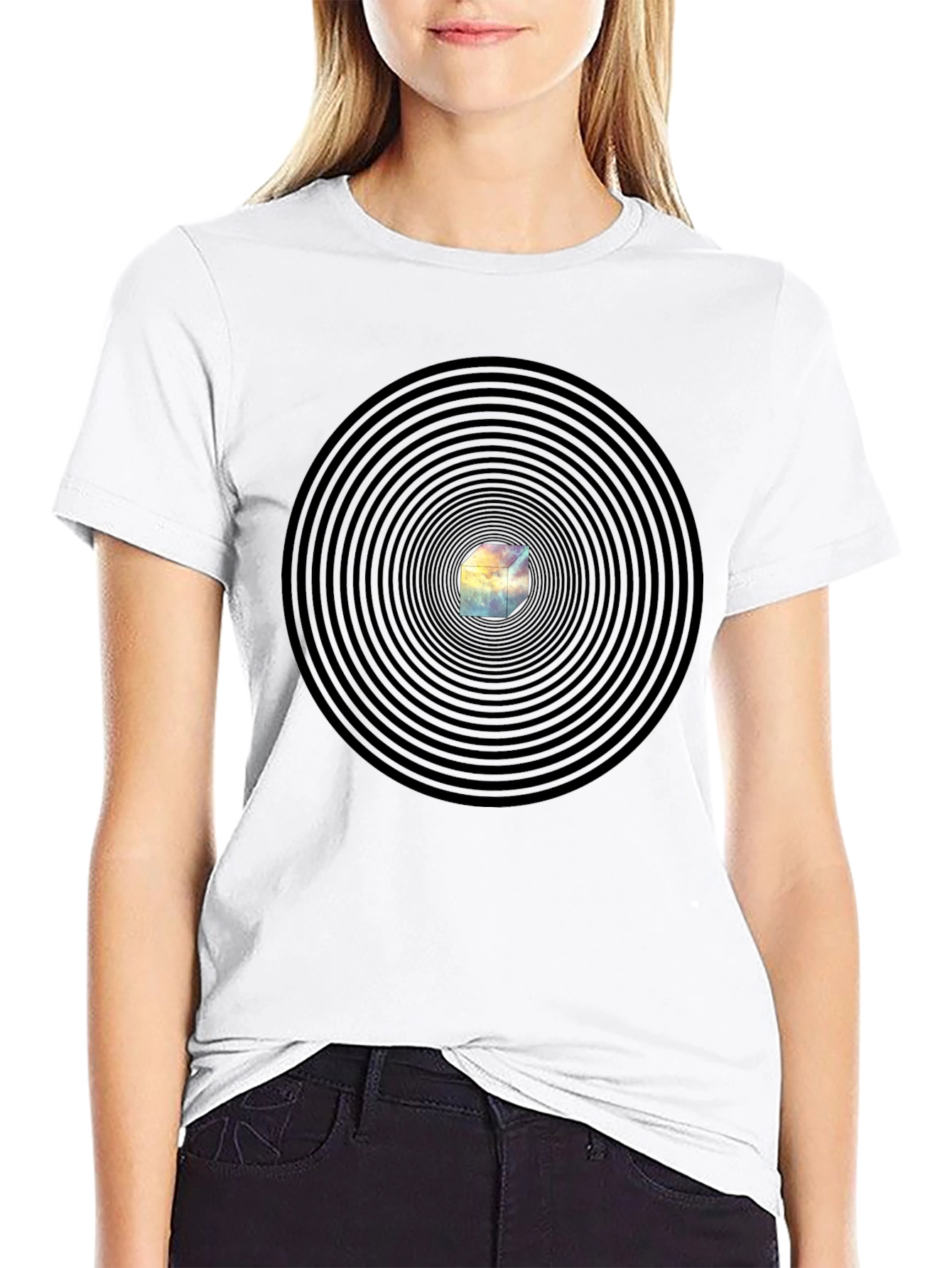 Hypnotic Cube Black T-Shirt - Modern Graphic Tee