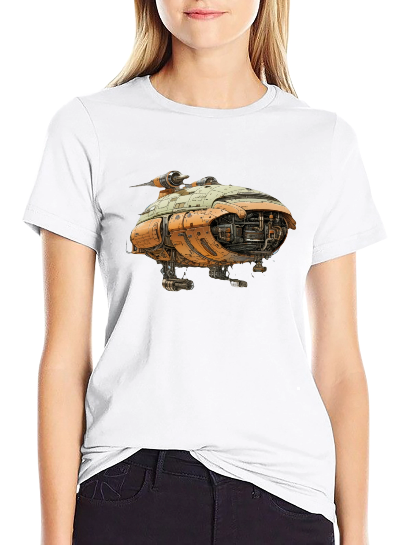 Sci-Fi Spaceship T-Shirt - Black Graphic Tee