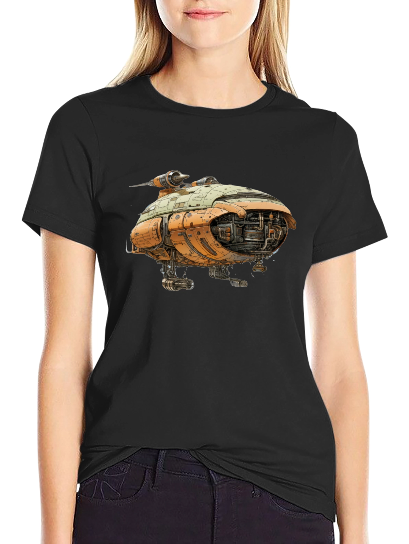 Sci-Fi Spaceship T-Shirt - Black Graphic Tee