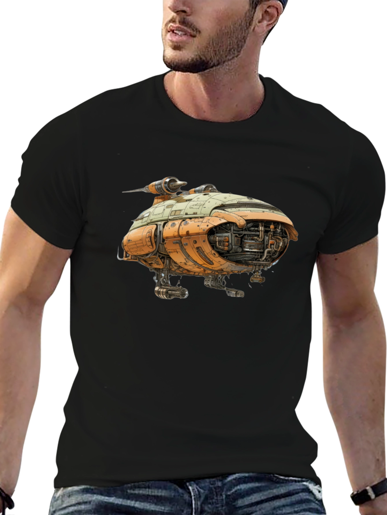 Sci-Fi Spaceship T-Shirt - Black Graphic Tee