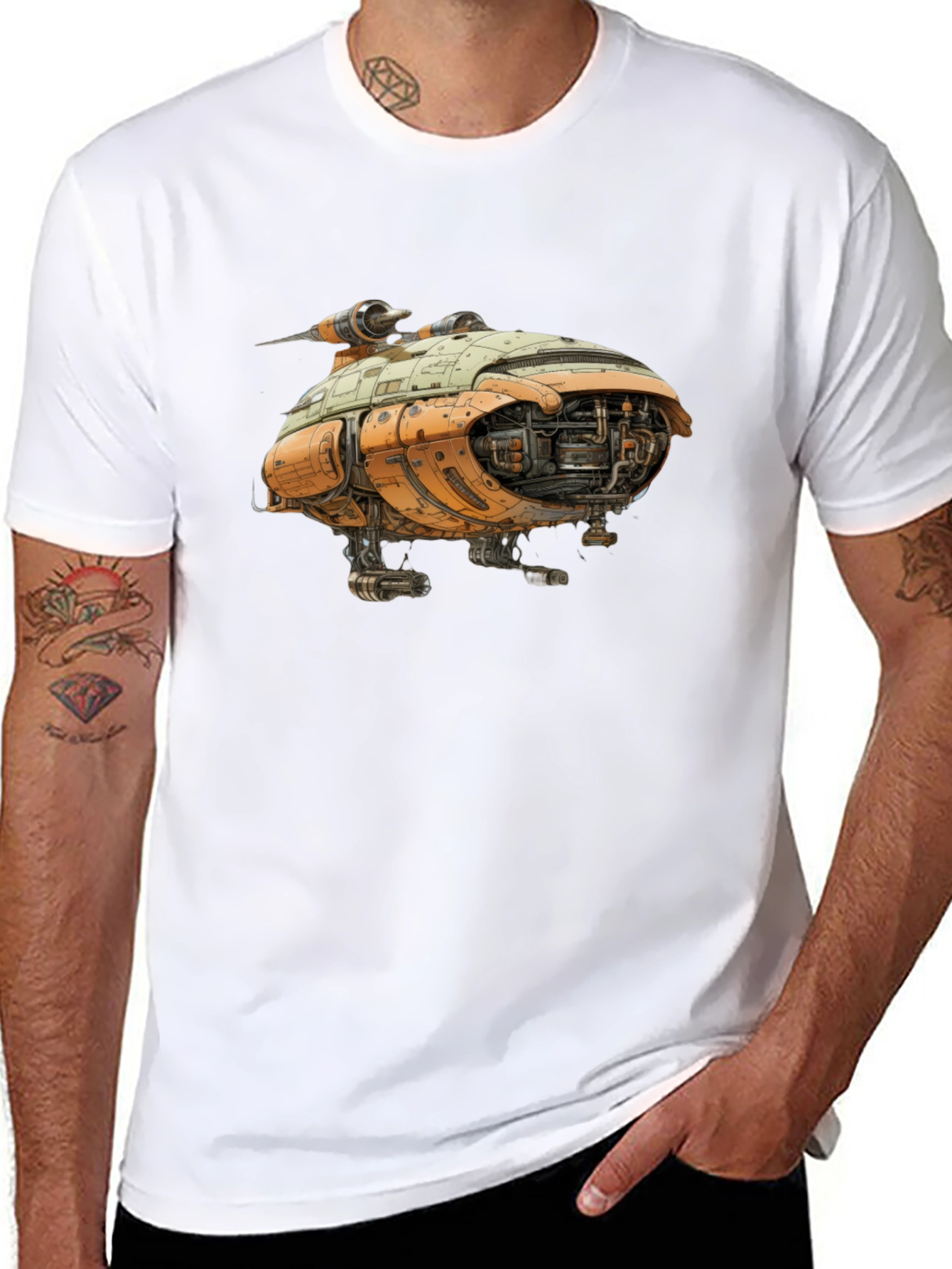 Sci-Fi Spaceship T-Shirt - Black Graphic Tee
