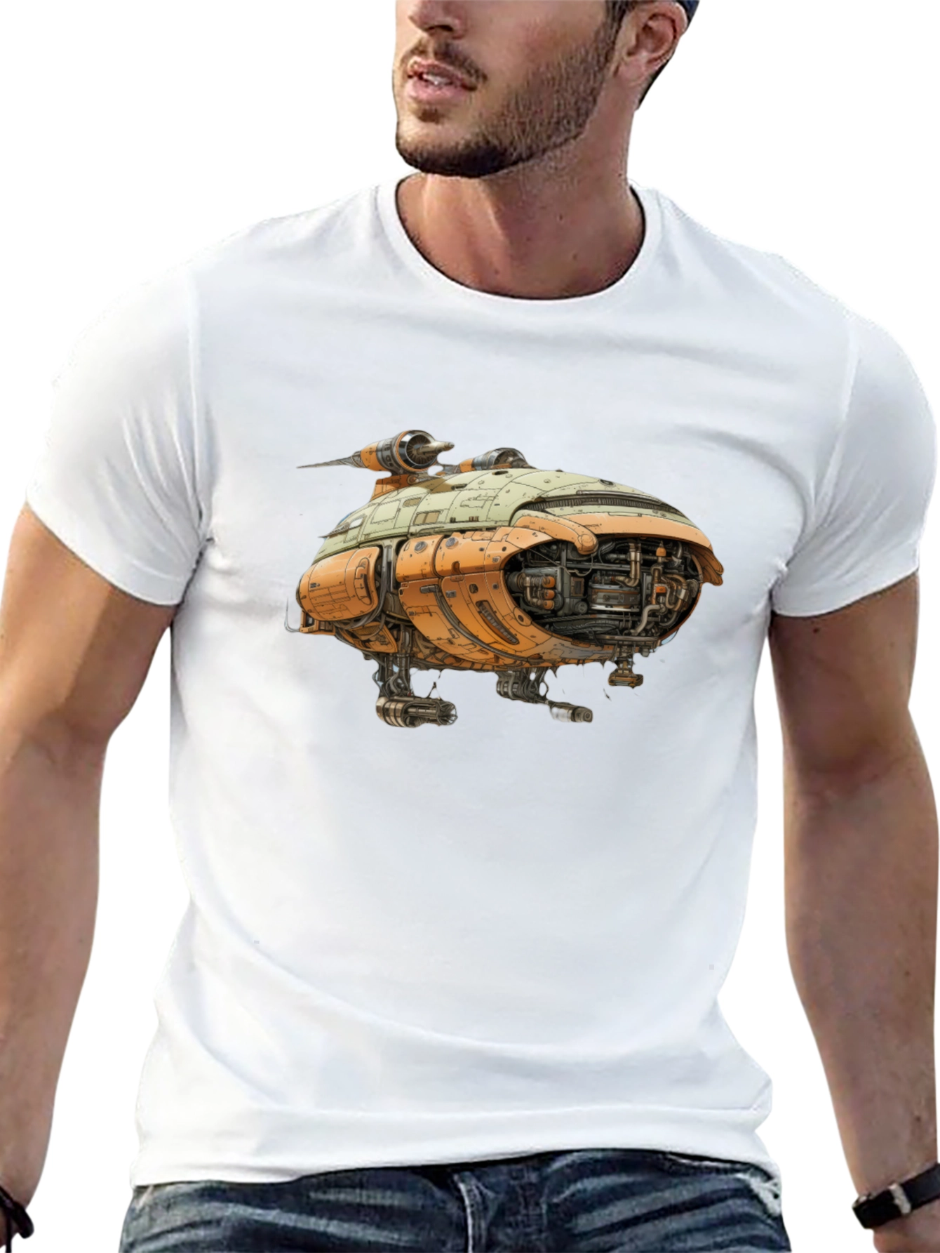 Sci-Fi Spaceship T-Shirt - Black Graphic Tee