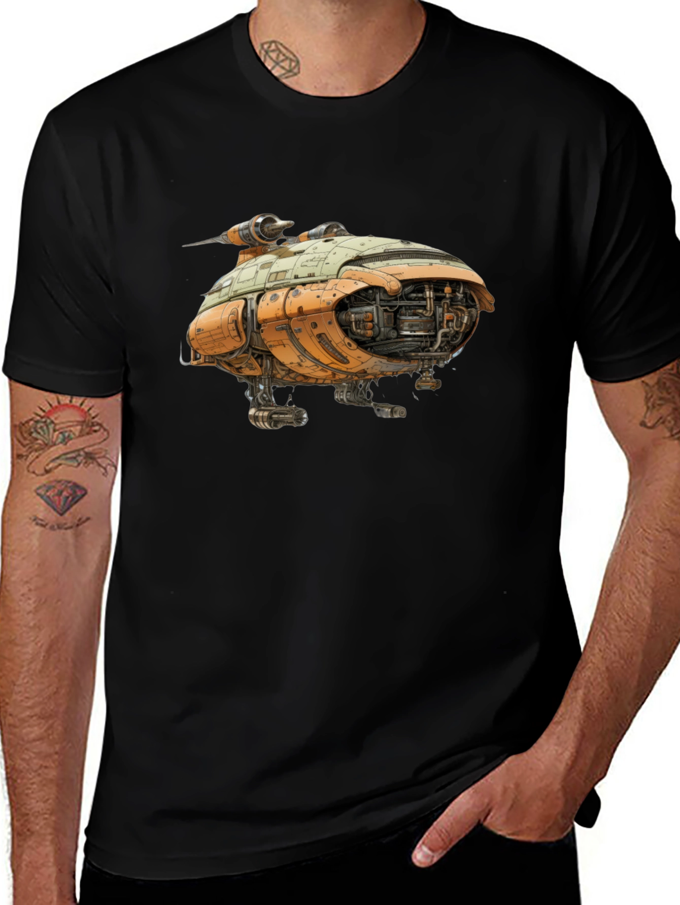 Sci-Fi Spaceship T-Shirt - Black Graphic Tee