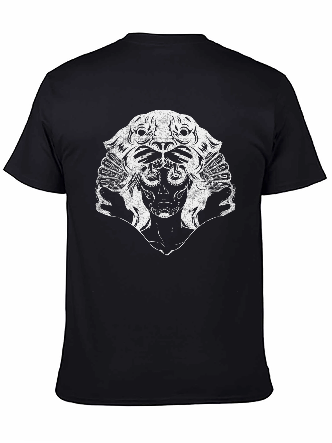 Black T-Shirt with Unique White Graphic Print