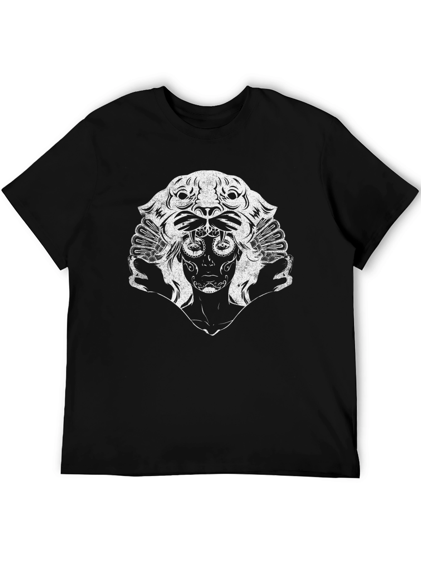 Black T-Shirt with Unique White Graphic Print