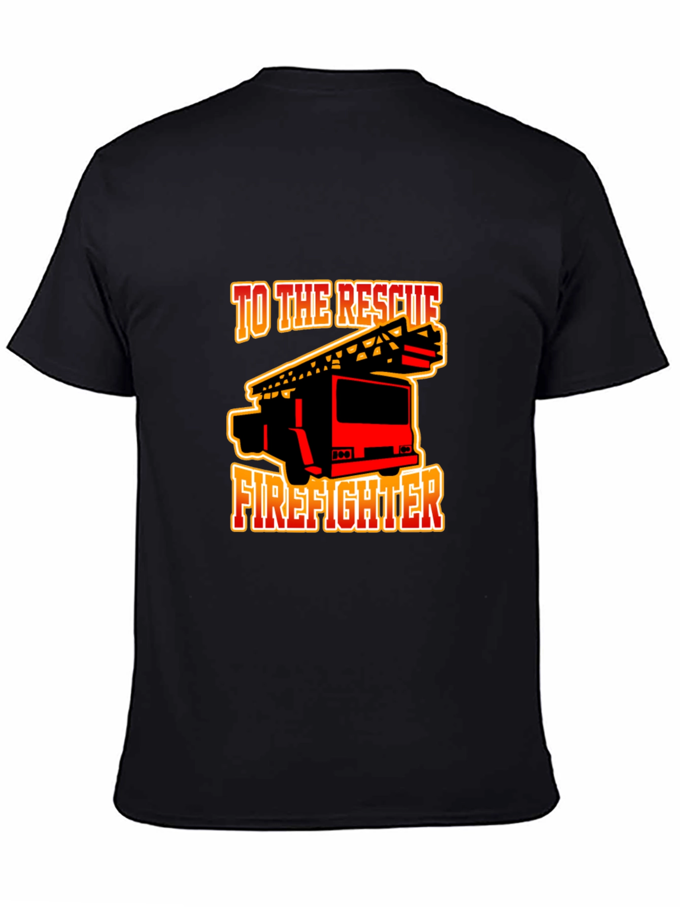 Firefighter Rescue Truck Graphic Tee - Black Cotton T-Shirt