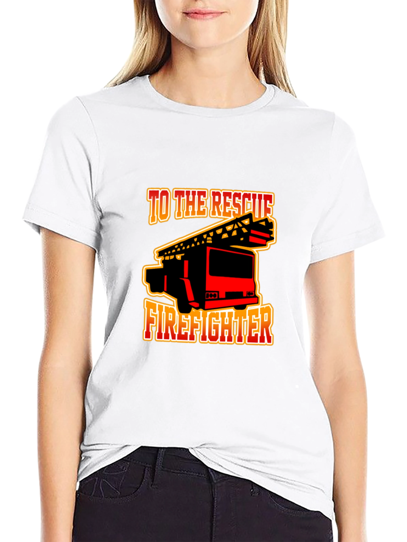 Firefighter Rescue Truck Graphic Tee - Black Cotton T-Shirt
