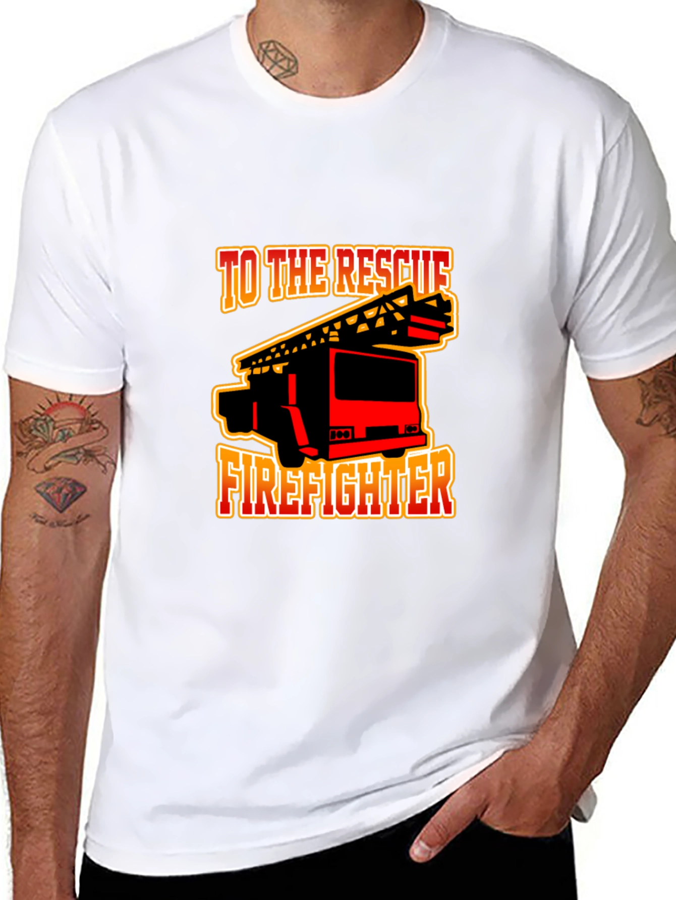 Firefighter Rescue Truck Graphic Tee - Black Cotton T-Shirt