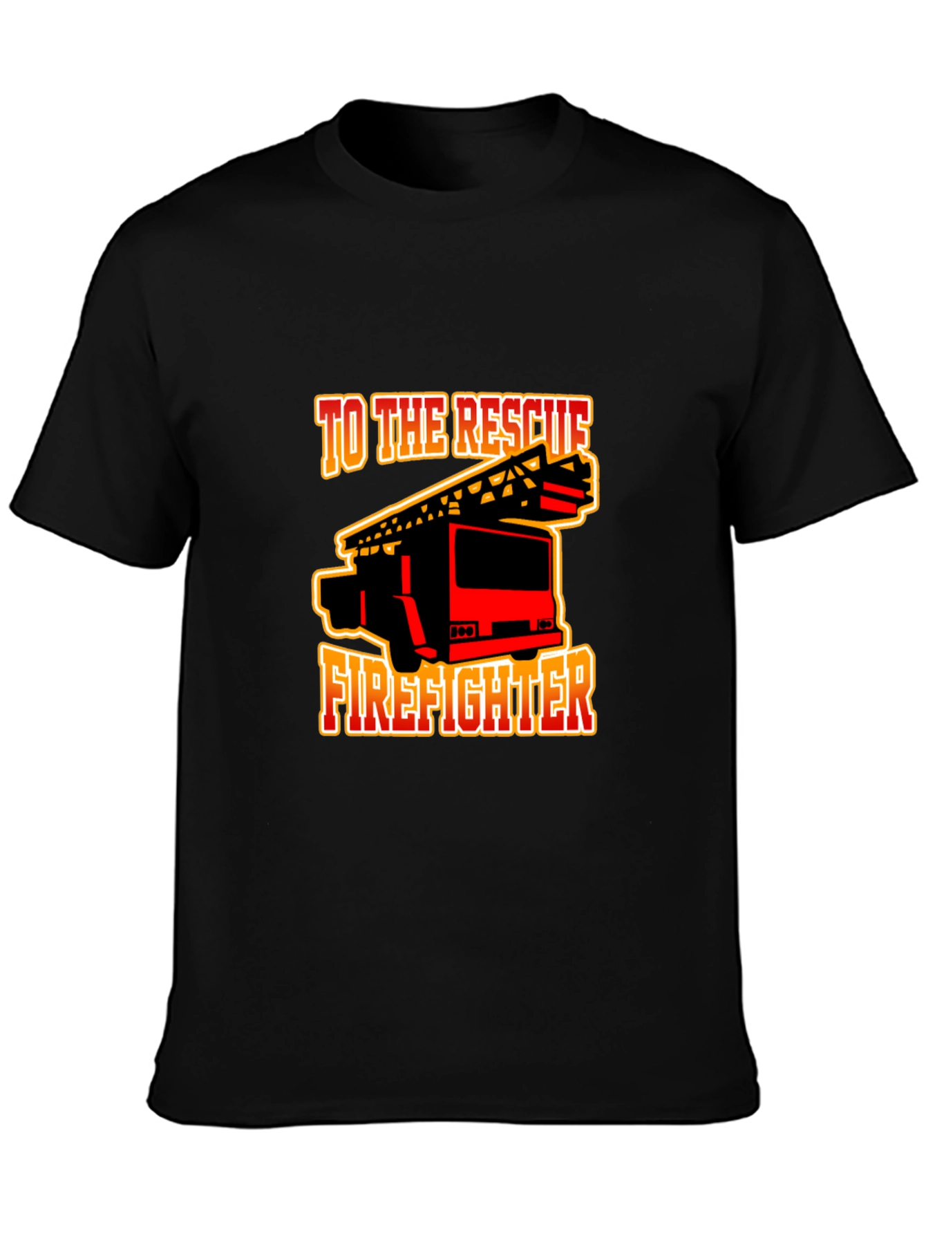 Firefighter Rescue Truck Graphic Tee - Black Cotton T-Shirt