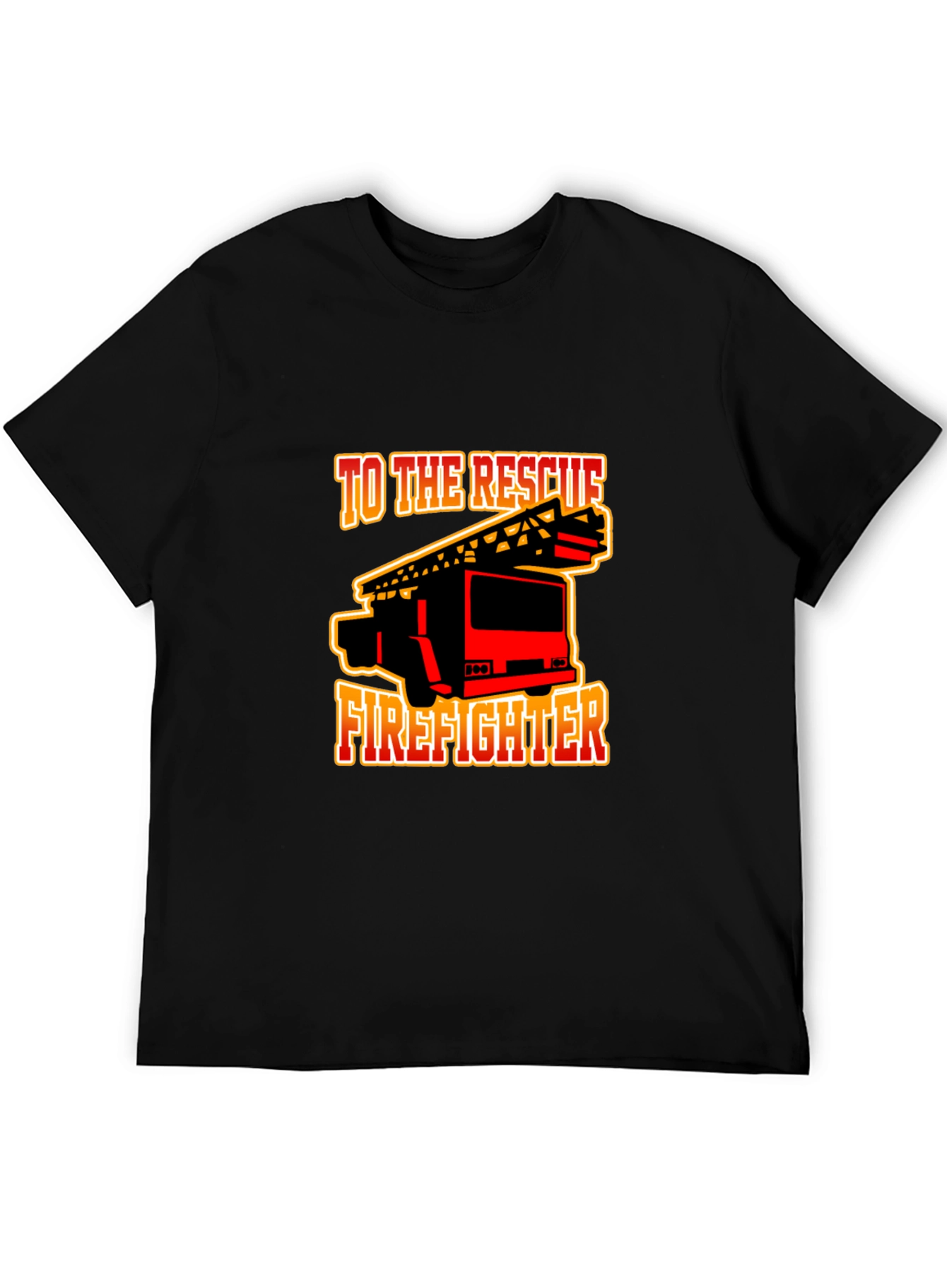 Firefighter Rescue Truck Graphic Tee - Black Cotton T-Shirt