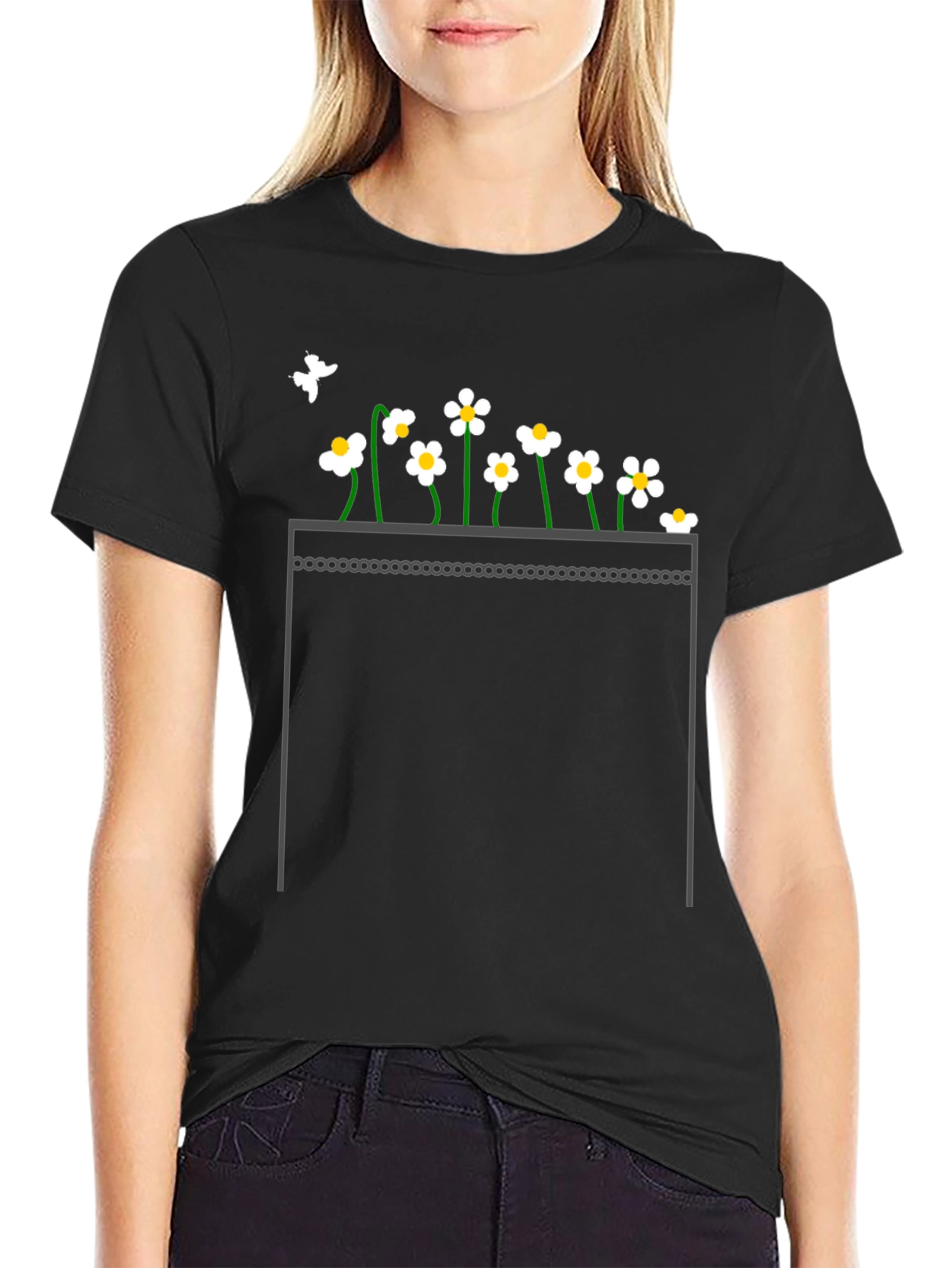 Daisy Pocket Print Black T-Shirt