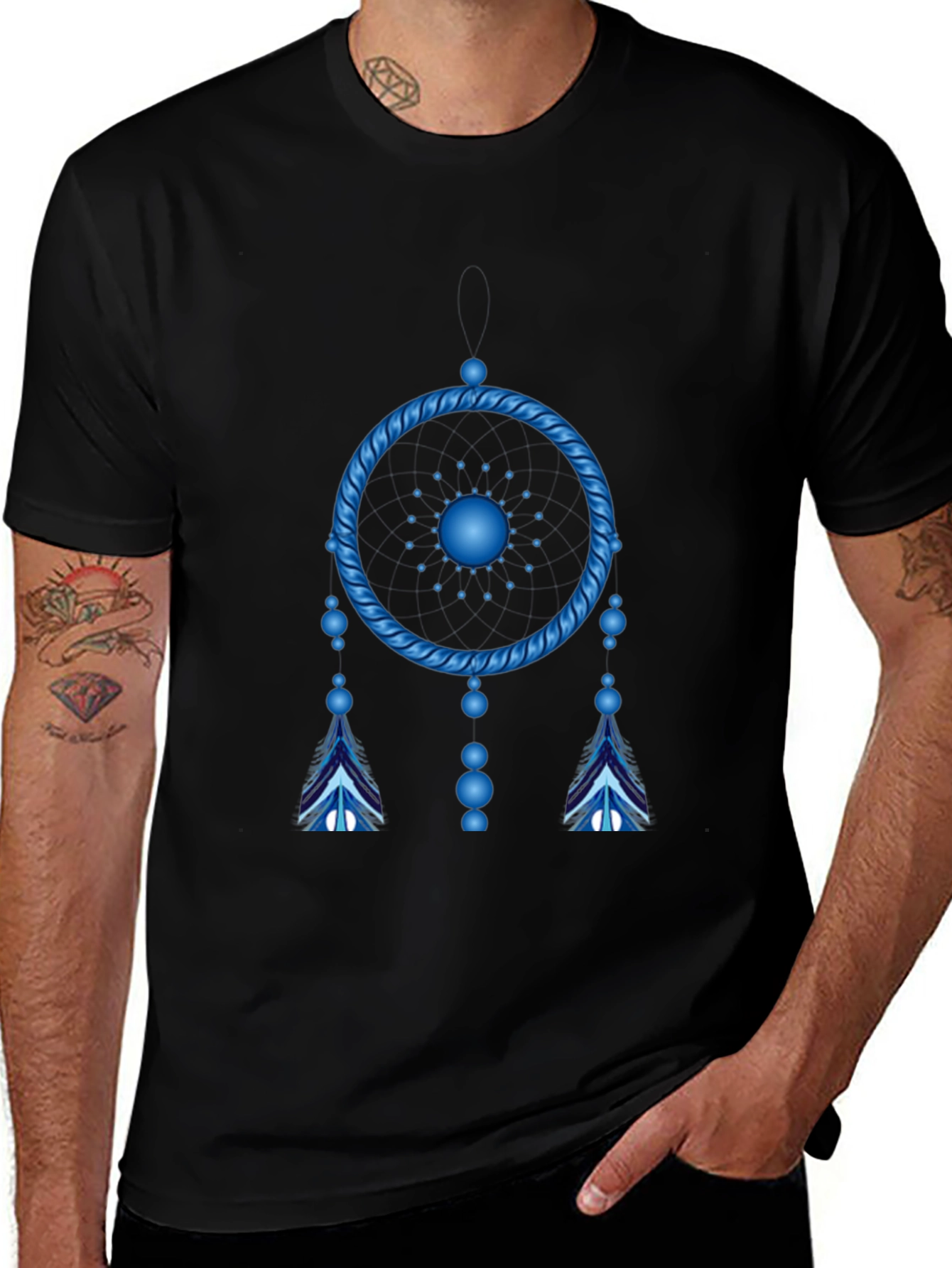 Blue Dreamcatcher Graphic Black T-Shirt