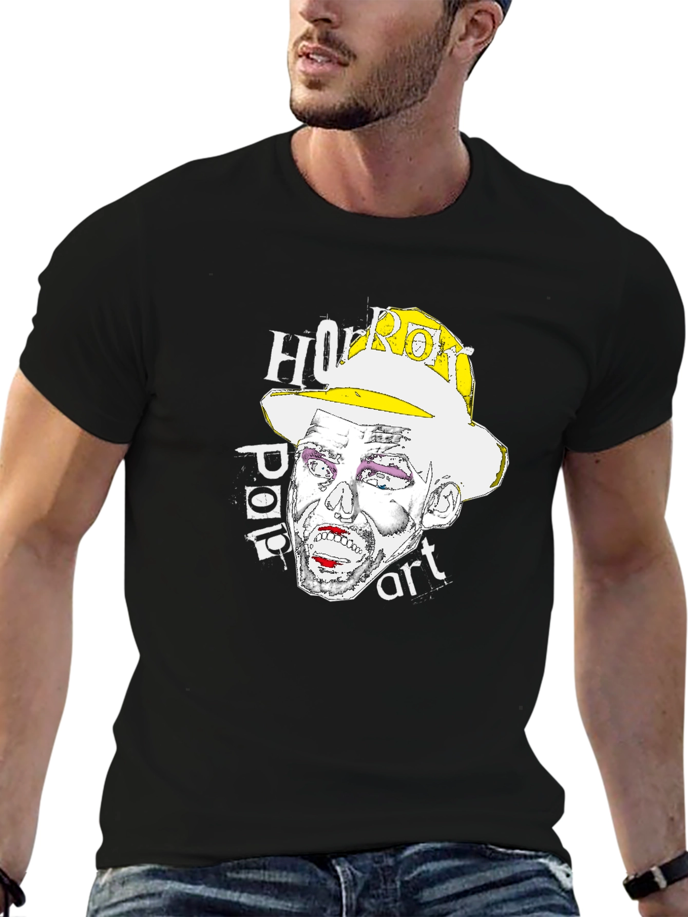 Horror Pop Art Graphic T-Shirt - Black