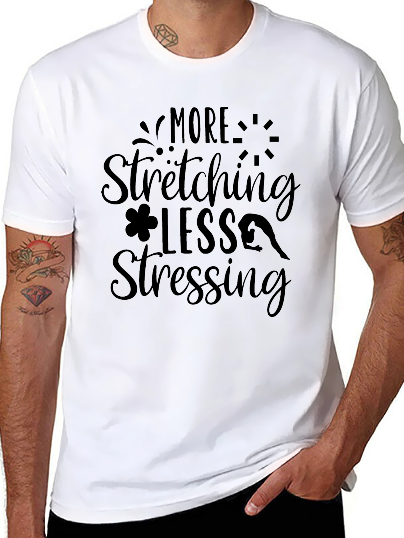 More Stretching Less Stressing Black Graphic Tee
